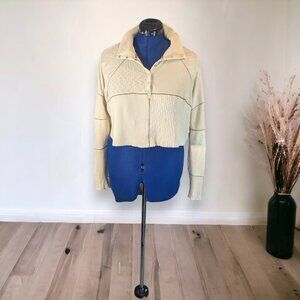 Urban Outfitters BDG Tabby Thermal Henley Cropped Top Cream Size Medium